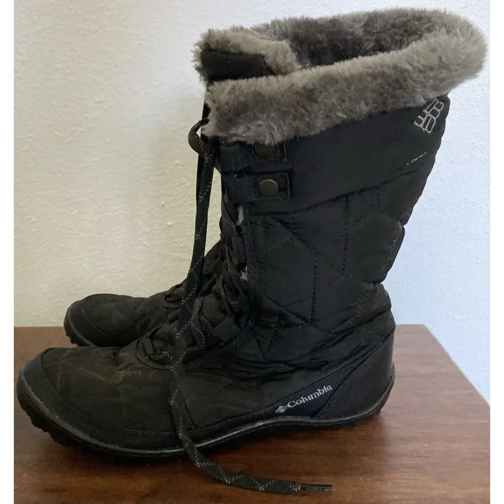 Columbia Minx Mid II Black Waterproof Winter Snow Boots Omni Heat Size 6.5
